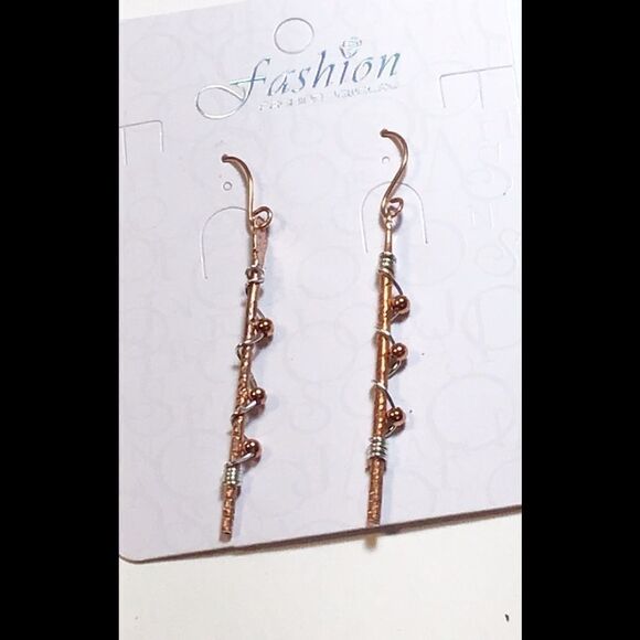 Earrings, Handmade Copper and Silver Earrings, Artisan, Dangle, NEW 3” - Picture 1 of 3